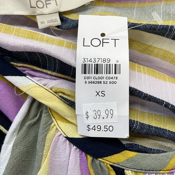 Loft Women's Blue Multicolor Striped Shirred Peplum Cami Tank Top Blouse - Picture 10 of 12